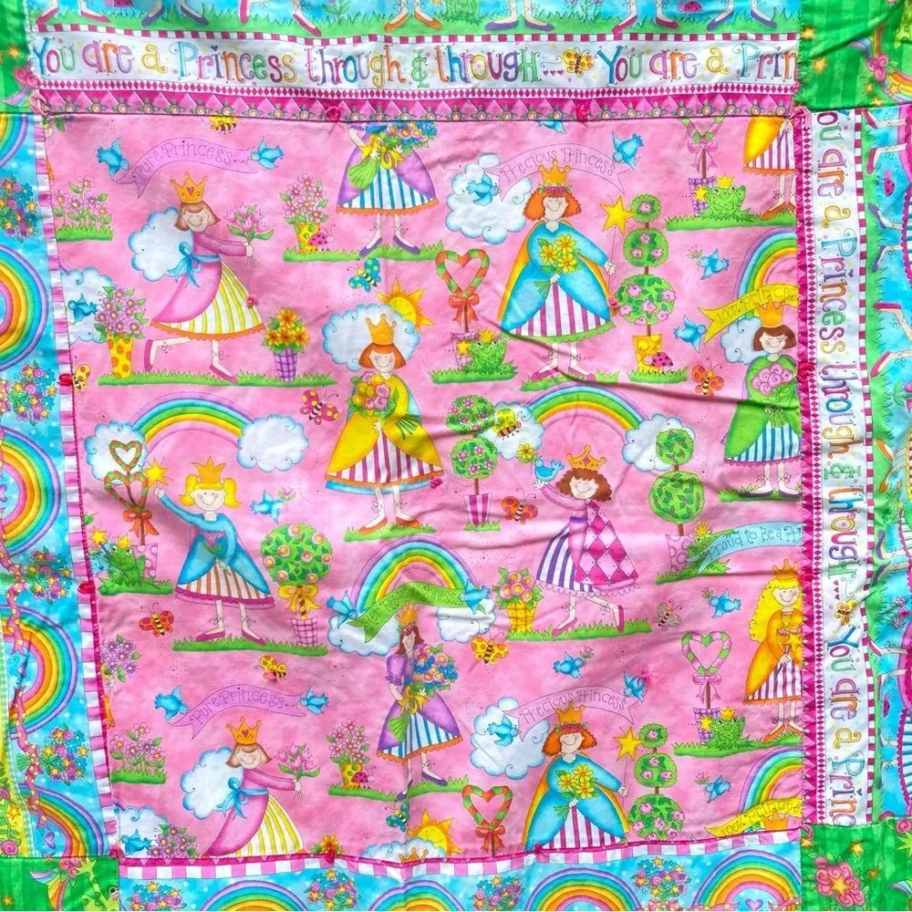 PRINCESS Castle Baby Tummy Time Quilt Rapunzel Handmade 47 x 37 inches